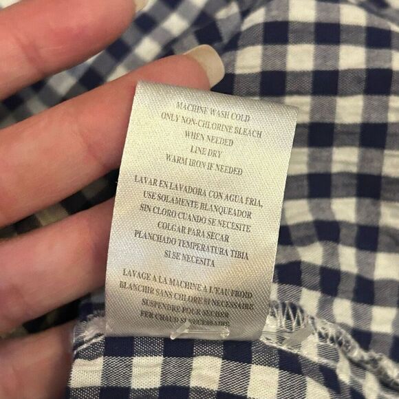 Kut from the Kloth women's button up navy gingham print v-neck long sleeve shirt - Picture 5 of 7